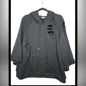 White Birch Black Distressed 3/4 Sleeves Sweatshirt Hoodie Size Large BX1